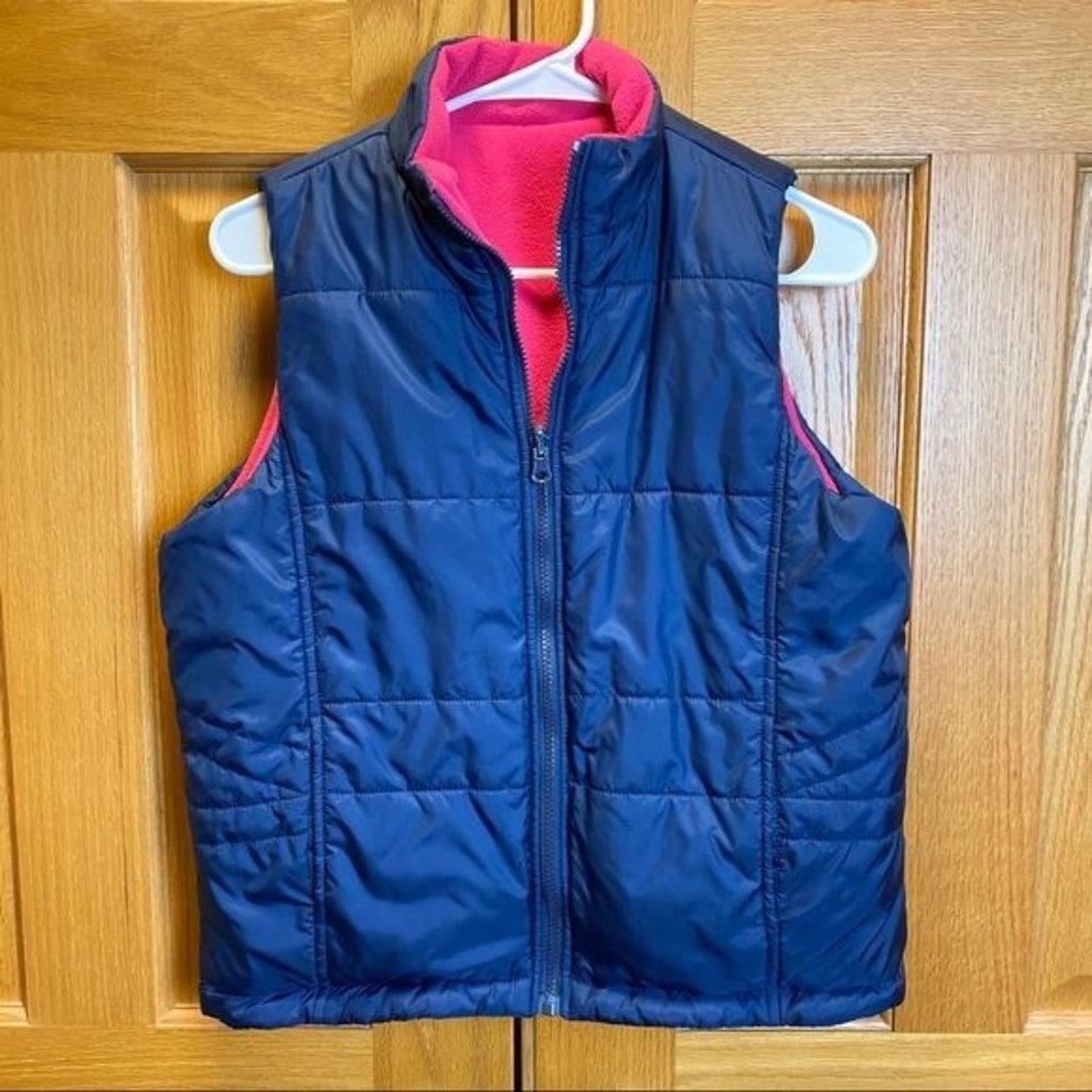 Studio Works Blue/Pink Reversible Nylon/Fleece Puffer Vest Size Small